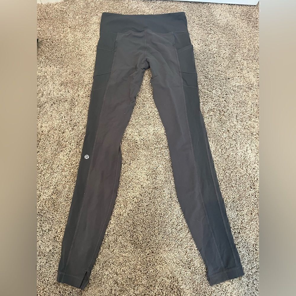 Lululemon Grey Leggings with pockets and ankle slit